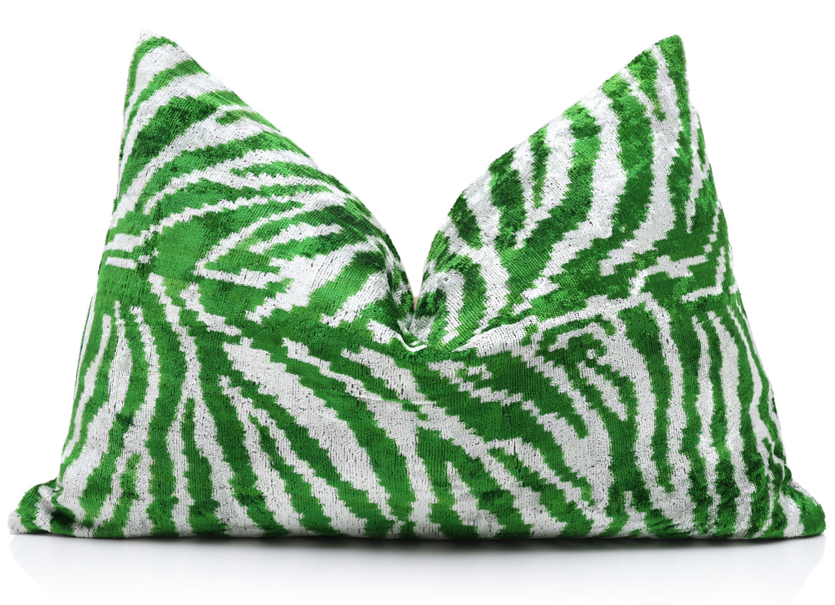 Olive Moss Zebra Silk Velvet Lumbar Pillow – 16x24