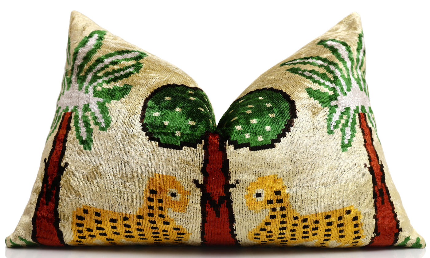 Safari Scene Silk Velvet Pillow 16x24 Handmade Luxury Cushion