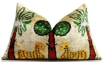 Safari Scene Silk Velvet Pillow 16x24 Handmade Luxury Cushion