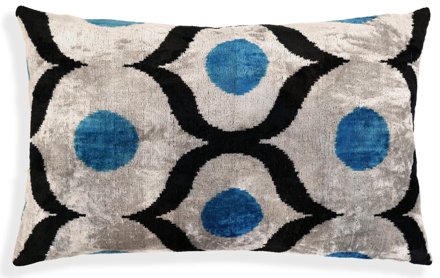 Blue Orbit Silk Velvet Pillow 16x24 Handmade Luxury Lumbar Cushion