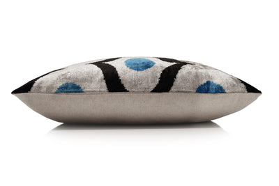 Blue Orbit Silk Velvet Pillow 16x24 Handmade Luxury Lumbar Cushion