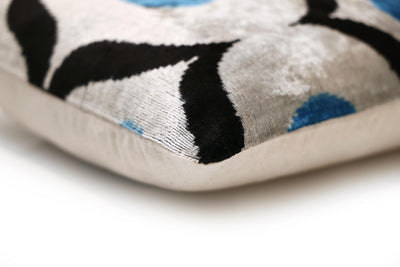 Blue Orbit Silk Velvet Pillow 16x24 Handmade Luxury Lumbar Cushion