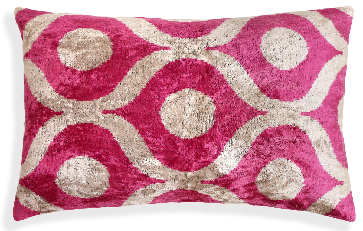 Fuchsia Orbit Silk Velvet Pillow 16x24 Handmade Luxury Lumbar Cushion