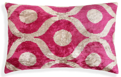 Fuchsia Orbit Silk Velvet Pillow 16x24 Handmade Luxury Lumbar Cushion