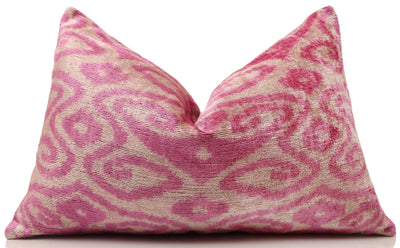 Rose Silk Velvet Pillow 16x24 Handmade Luxury Lumbar Cushion