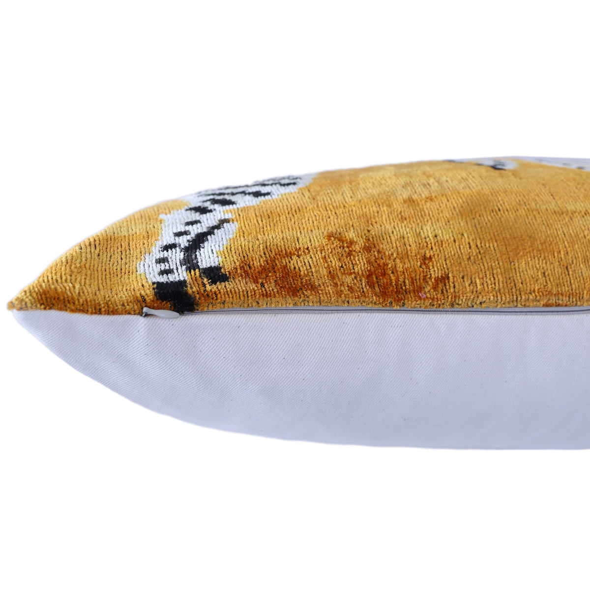 Golden Ochre Zebra Silk Velvet Lumbar Pillow 16x24 | Handmade Animal Motif Designer Pillow