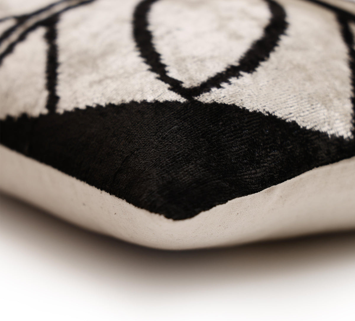 Black & Ivory Petal Silk Velvet Pillow 16x16 Handmade Luxury Cushion