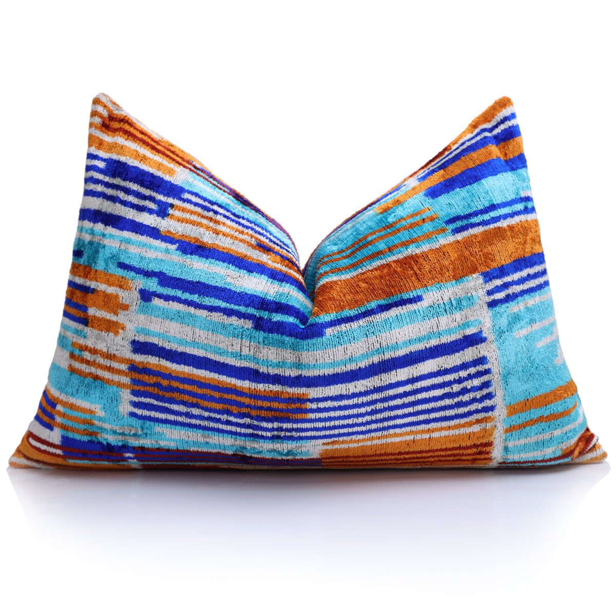 Cobalt & Turquoise Abstract Silk Velvet Lumbar Pillow – 16x24