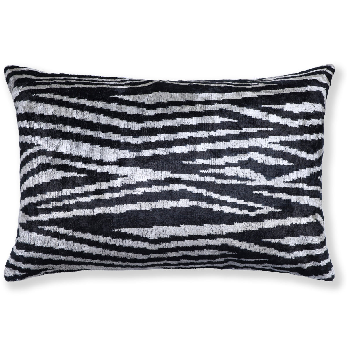 Black Ivory Zebra Silk Velvet Lumbar Pillow – 16x24