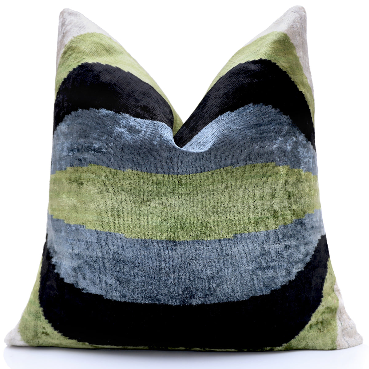 Olive Moss Ikat Silk Velvet Throw Pillow – 20x20