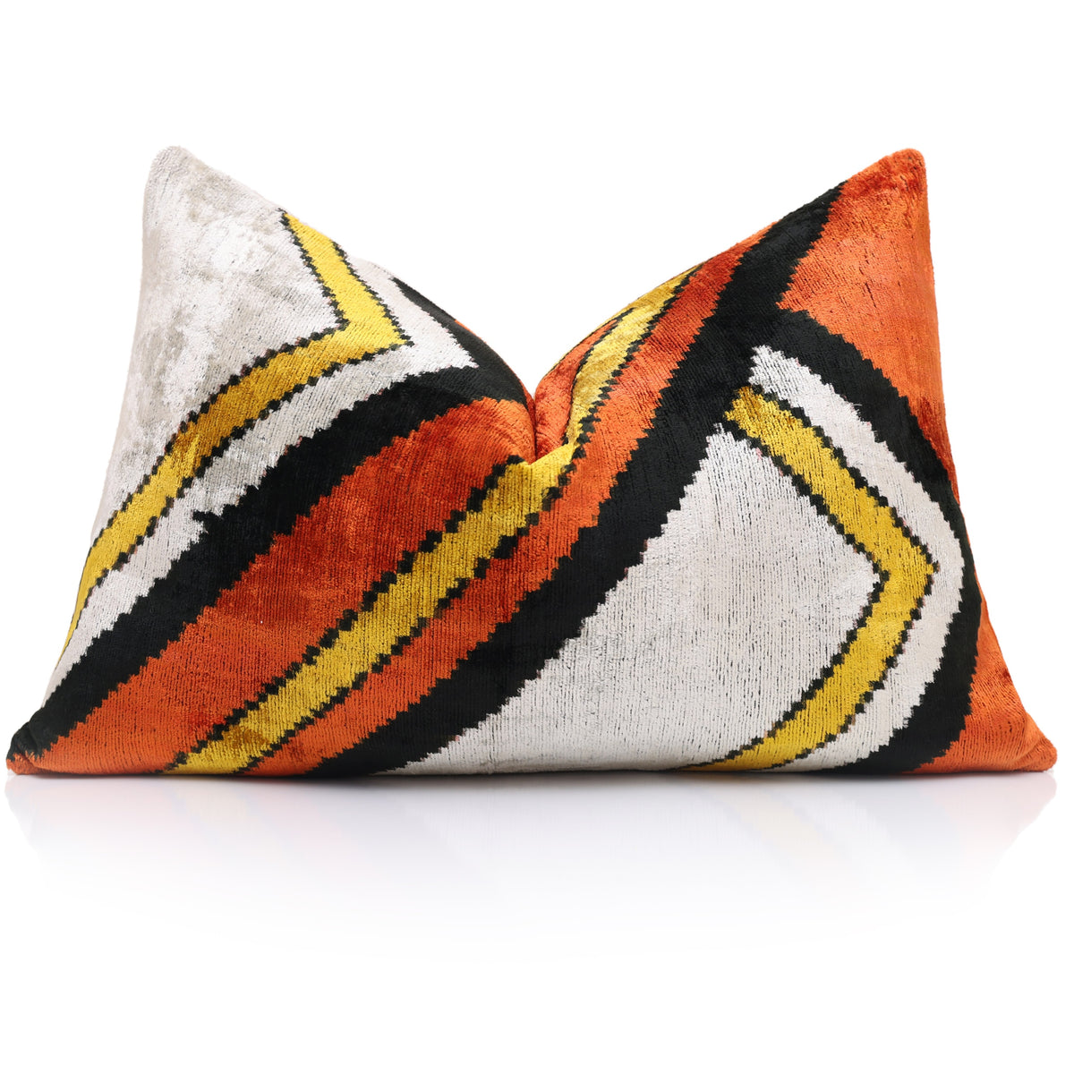Orange & Black Chevron Silk Velvet Lumbar Pillow – 16x24