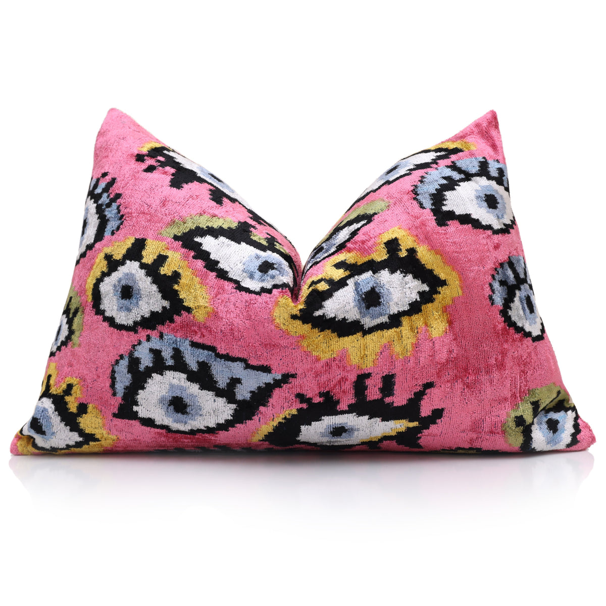 Bright Rose Pink and White Ikat Velvet Pillow – 16x24