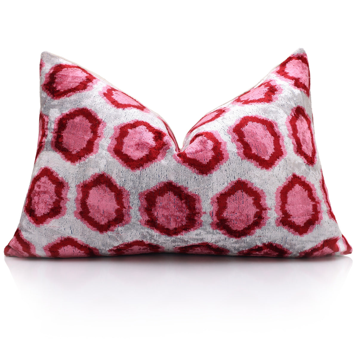 White & Crimson Geometric Velvet Lumbar Pillow – 16x24
