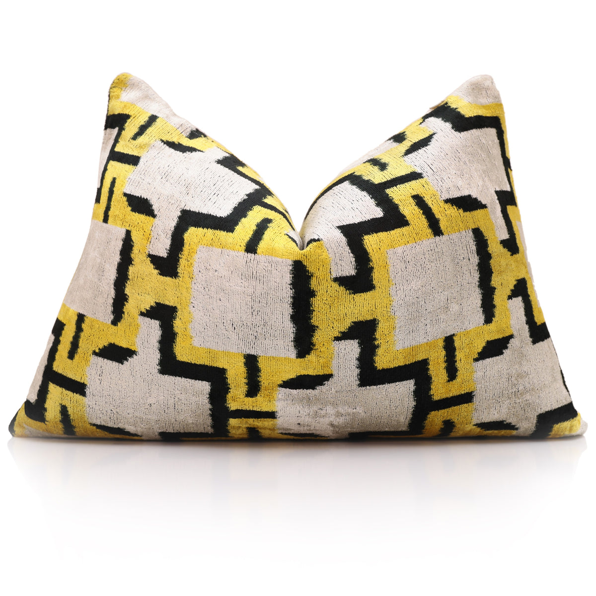 Yellow & Black Geometric Silk Velvet Lumbar Pillow – 16x24
