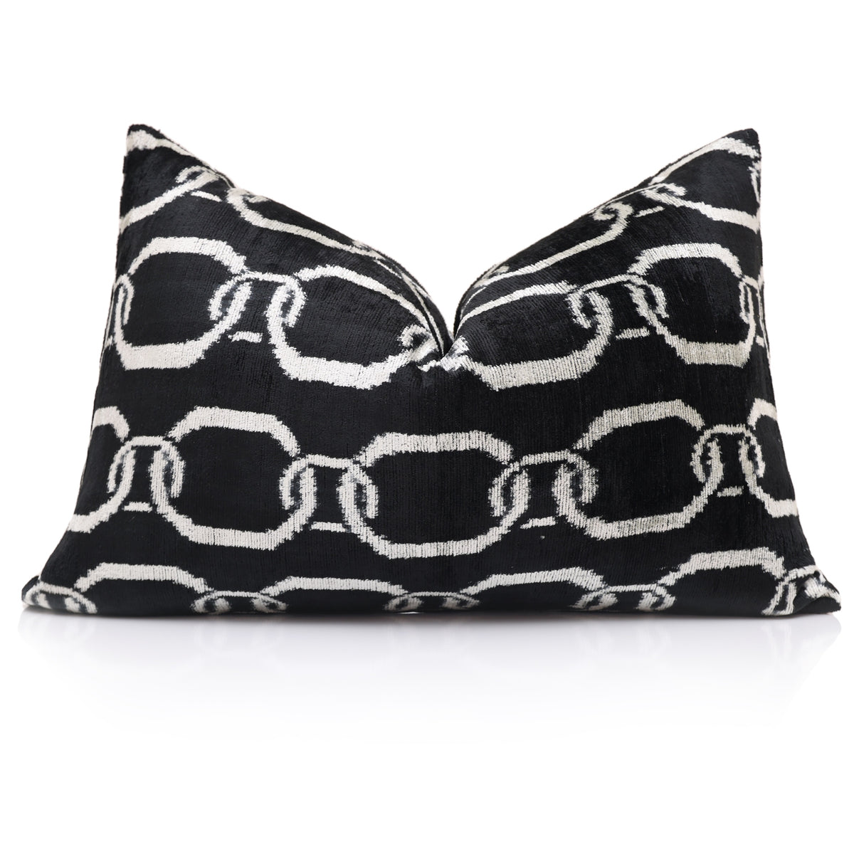 Black & White Ikat Silk Velvet Lumbar Pillow – 16x24
