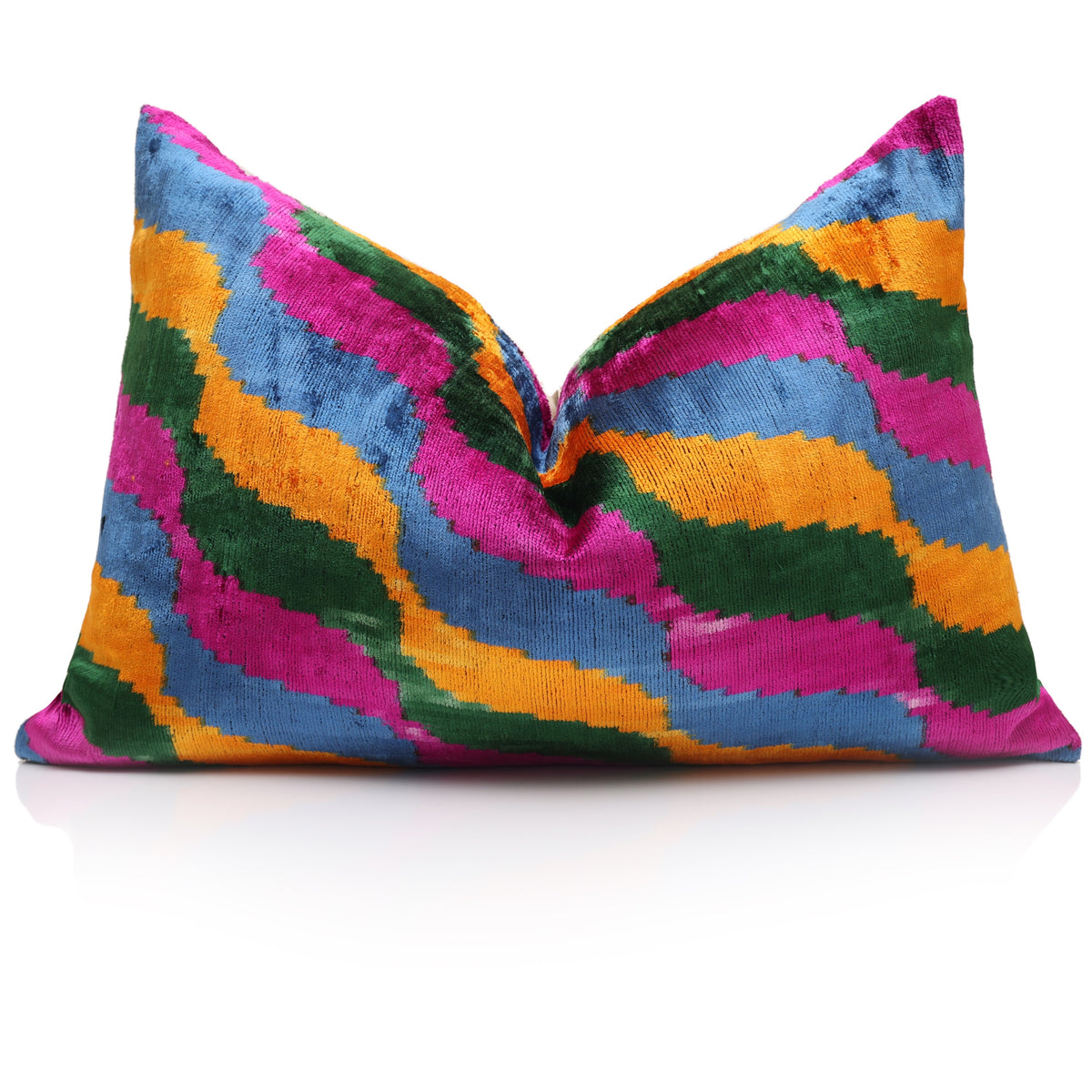 Green & Magenta Ikat Silk Velvet Lumbar Pillow – 16x24