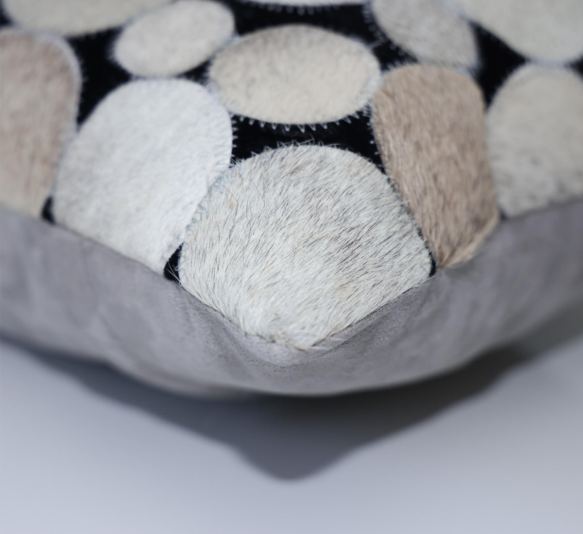 Luxury Genuine Cowhide Leather Circle Patchwork Throw Pillow 16x24 | Handmade Designer Lumbar Cushion