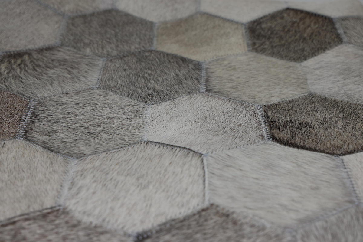 Luxury Gray Cowhide Leather Throw Pillow 16x24 | Handmade Hexagon Patchwork Designer Lumbar Cushion