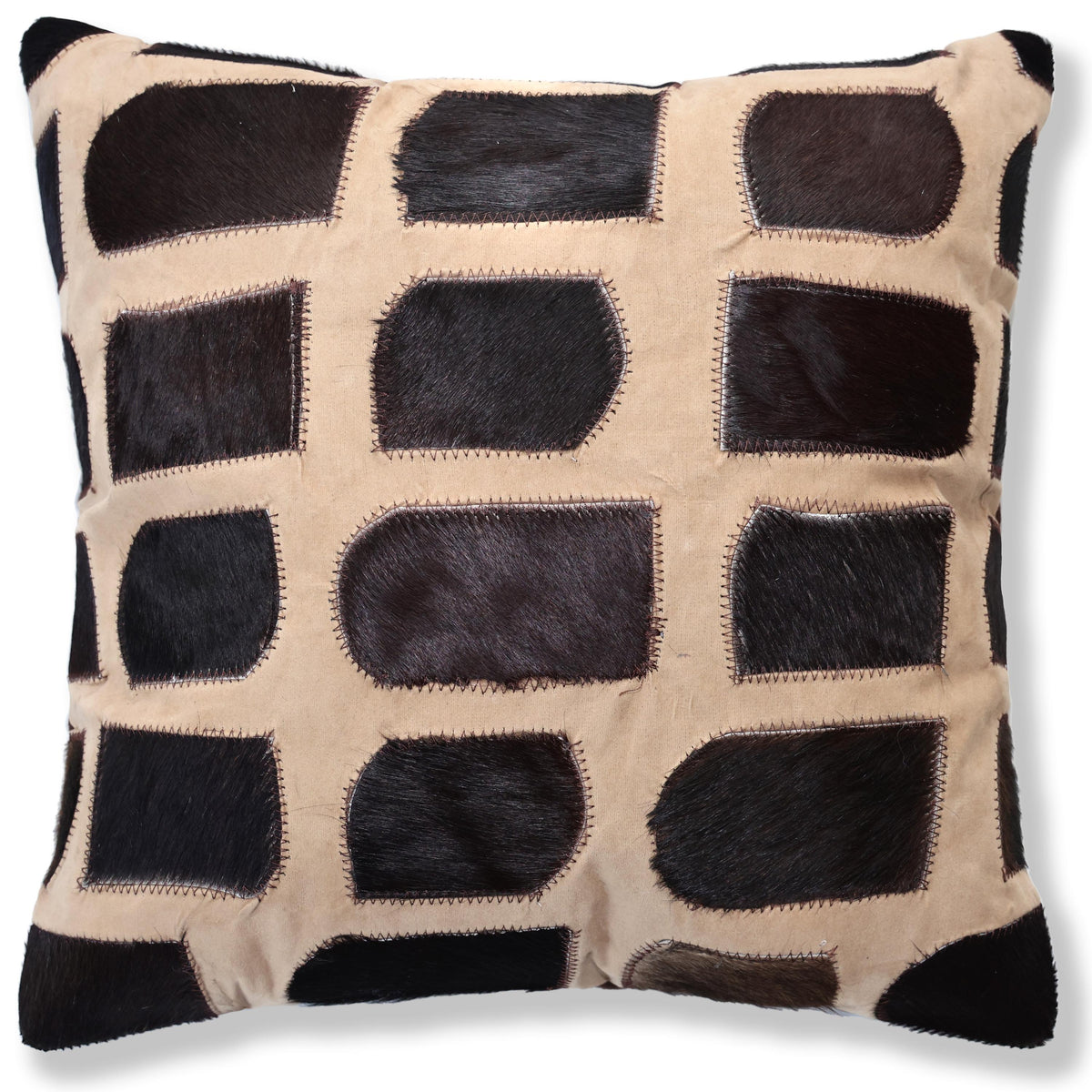Luxury Patchwork Genuine Hair-On Cowhide Pillow 18x18 | Handmade Designer Leather Cushion