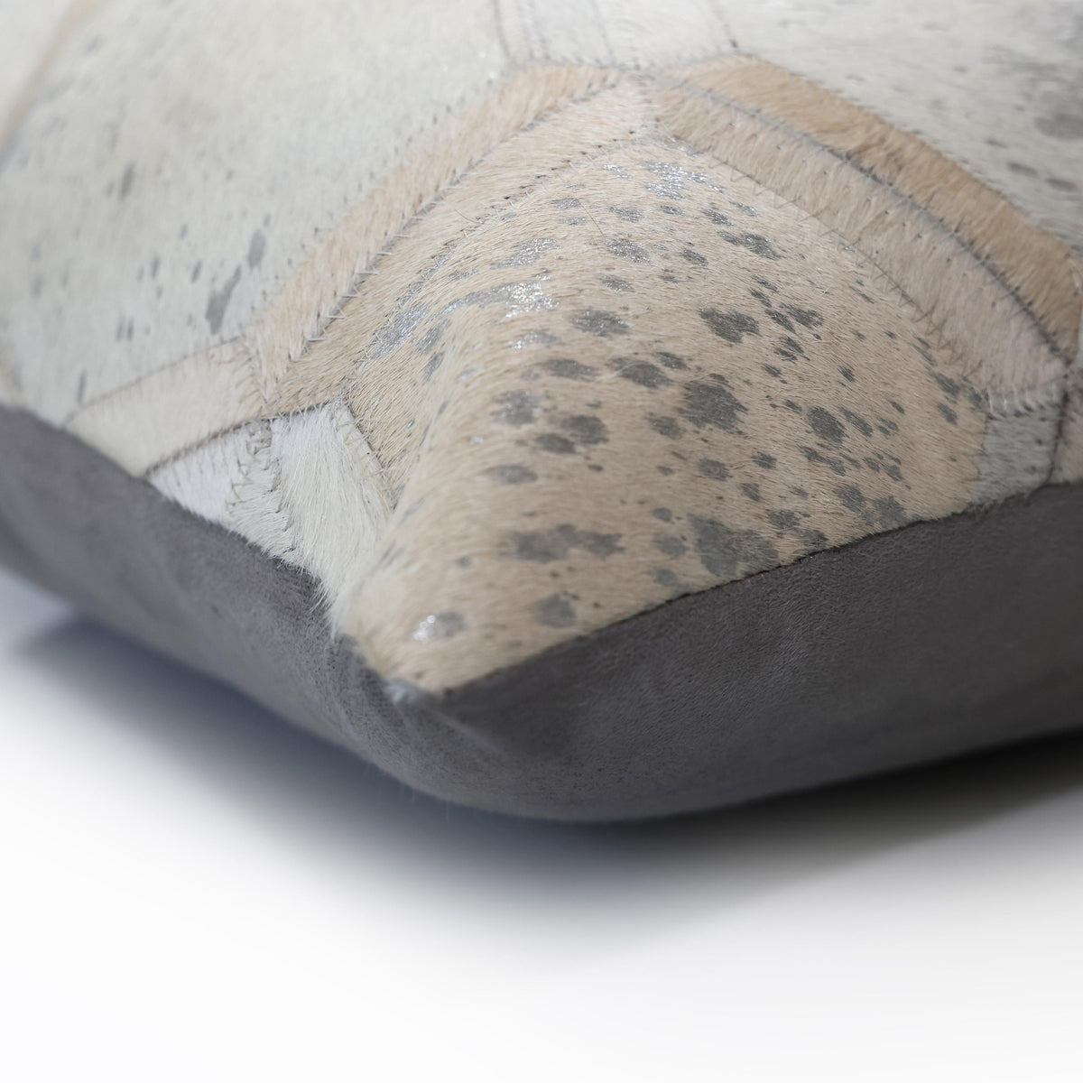 Luxury Silver Metallic Honeycomb Genuine Cowhide Pillow 18x18 | Handmade Designer Leather Cushion