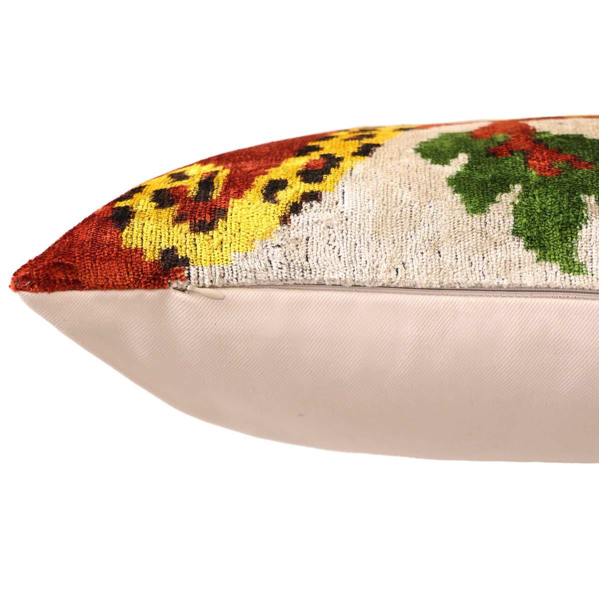 Side seam detail showing hidden zipper on leopard lumbar pillow