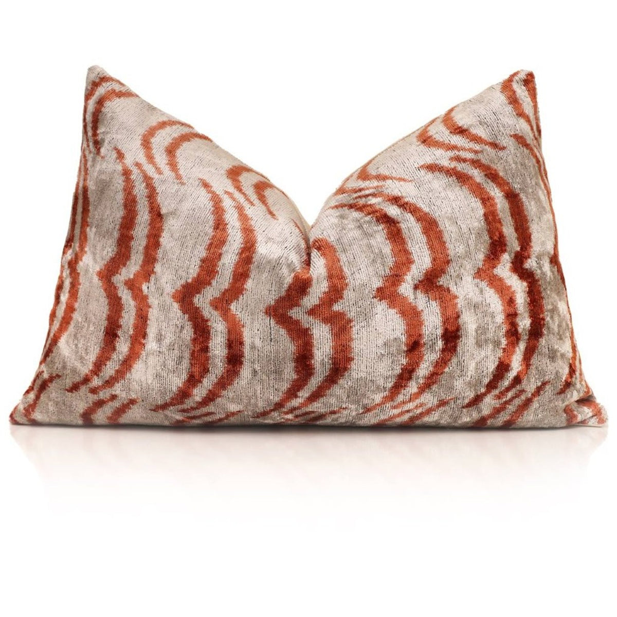 Rust & Beige Ikat Silk Velvet Lumbar Pillow – 16x24