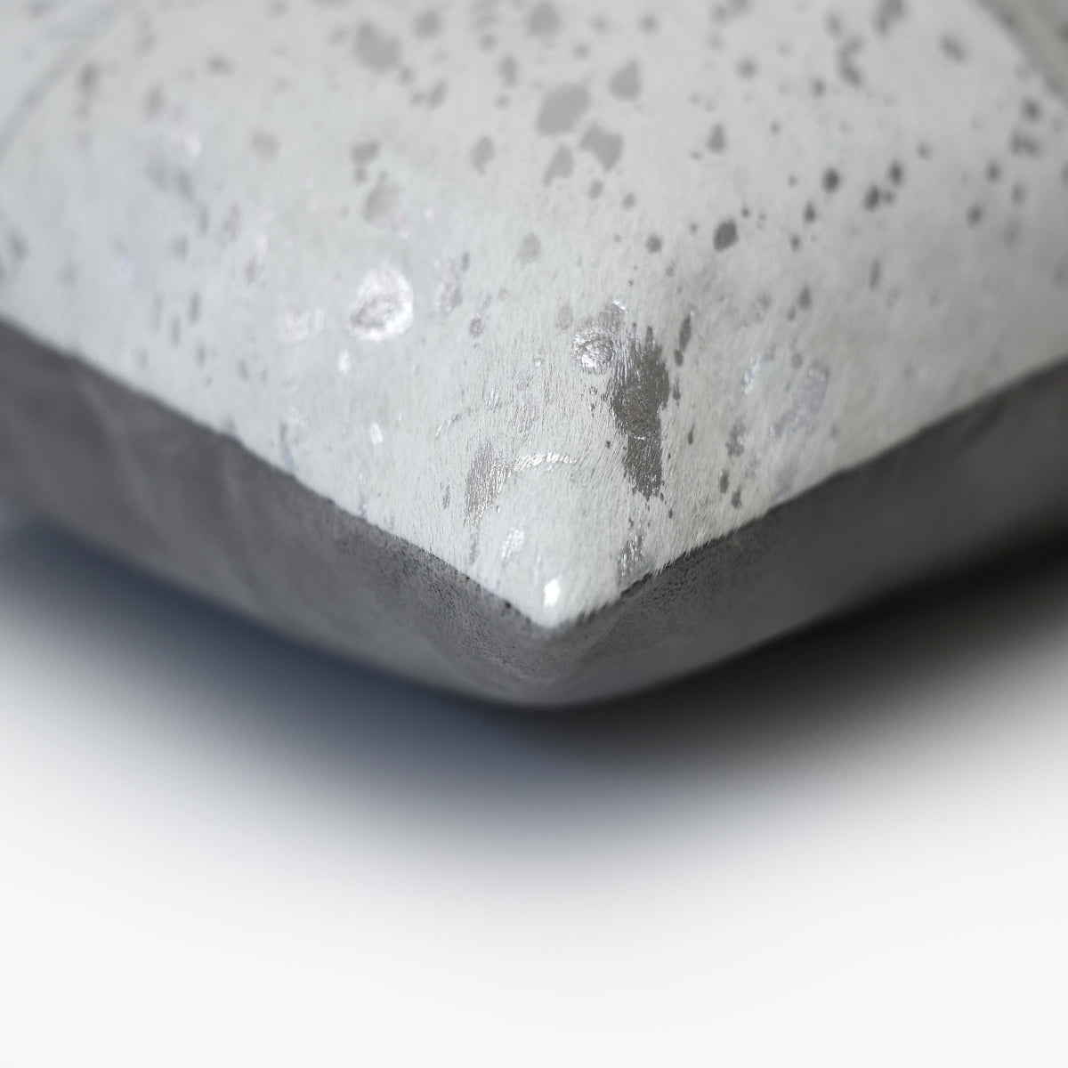 Luxury Silver Cowhide Leather Throw Pillow 16x24 | Handmade Metallic Designer Lumbar Cushion