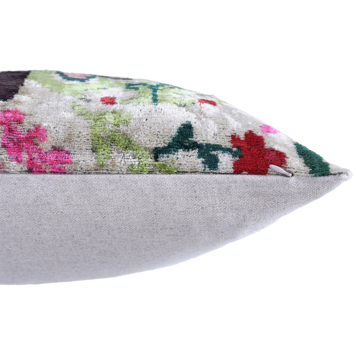 Side edge detail showing the concealed zipper closure on the butterfly pillow