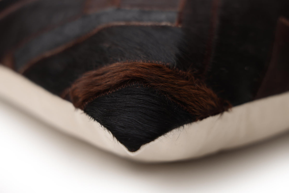 Luxury Brown Cowhide Leather Throw Pillow 16x24 | Handmade Geometric Designer Lumbar Cushion