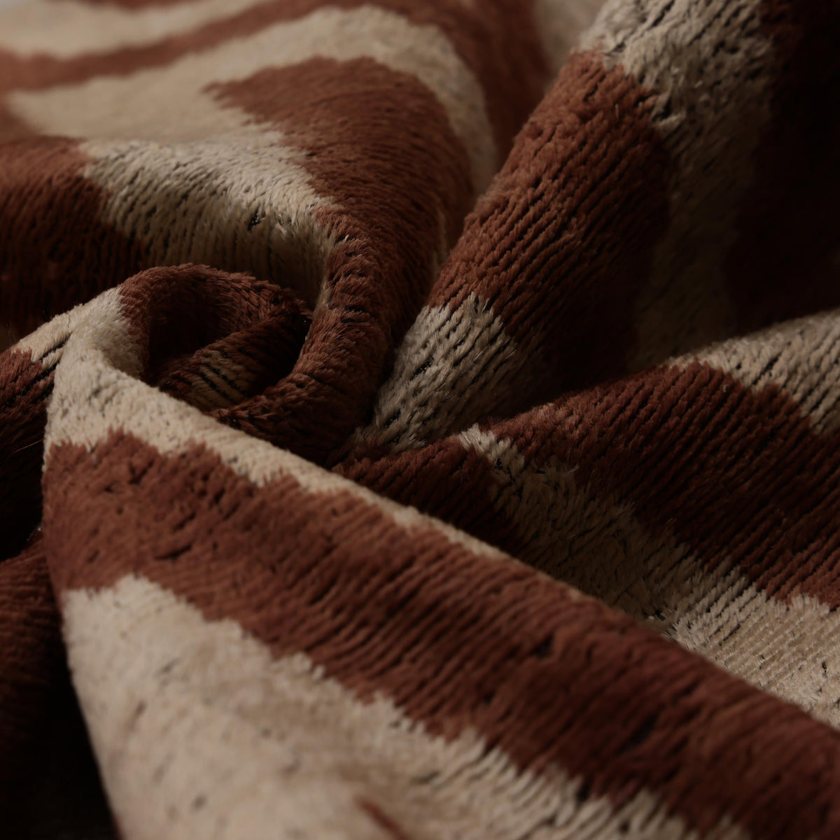 The Rust & Cream Chevron Ikat Silk Velvet Pillow - 20" x 20"