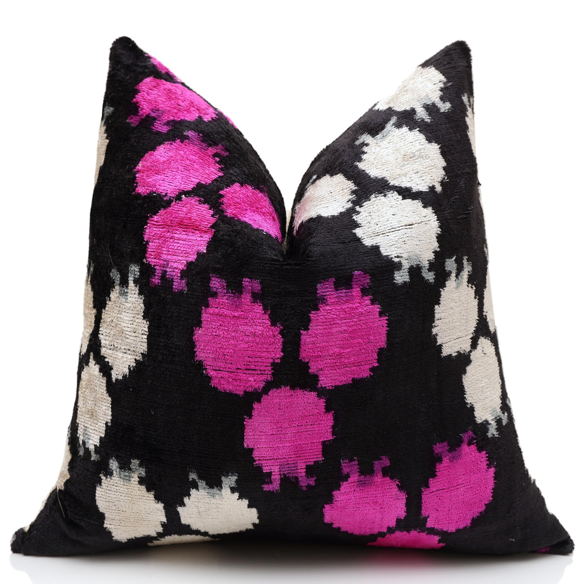 The Midnight & Magenta Ikat Silk Velvet Pillow - 20" x 20"