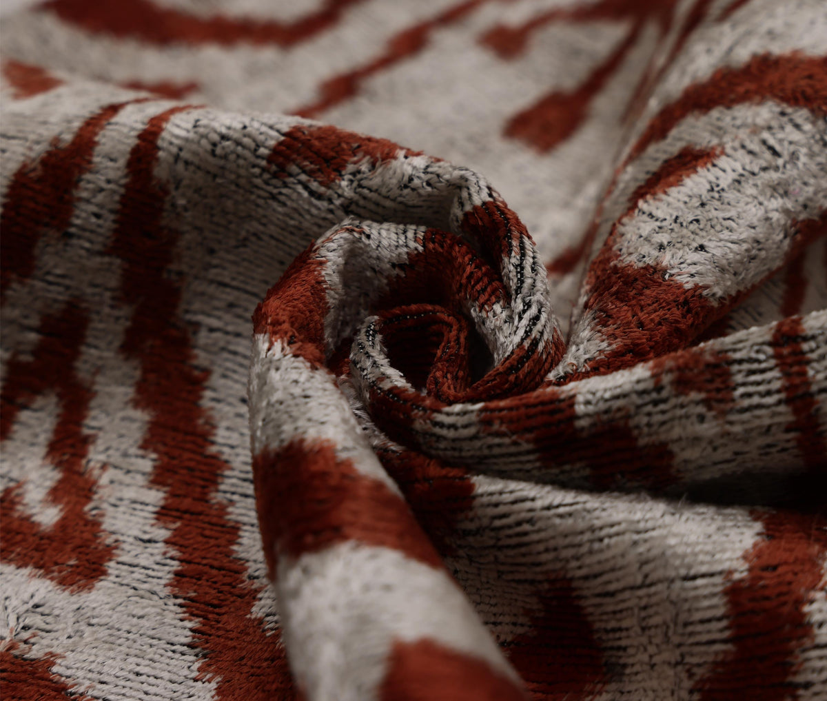 Luxury Handwoven Silk Velvet Ikat Pillow 20x20 Inch – Rust & Ivory