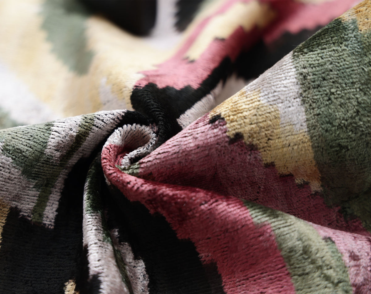 Hand-Knotted Abstract Wave Silk Velvet Lumbar - 16x24 Sage & Mauve