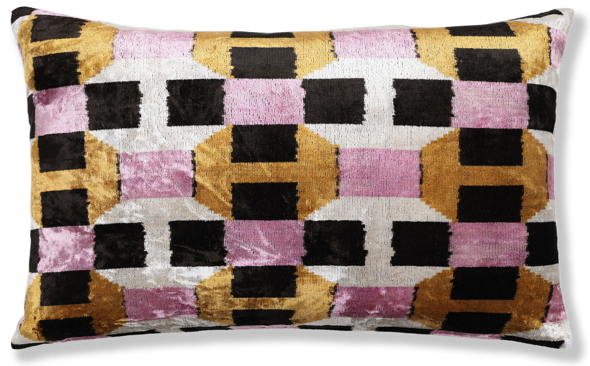 Hand-Knotted Geometric Silk Velvet Lumbar - 16x24 Gold & Lavender