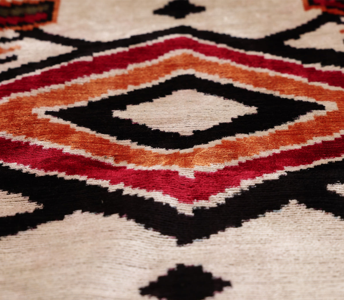 Hand-Knotted Tribal Geometric Silk Velvet Lumbar - 16x24 Red & Black