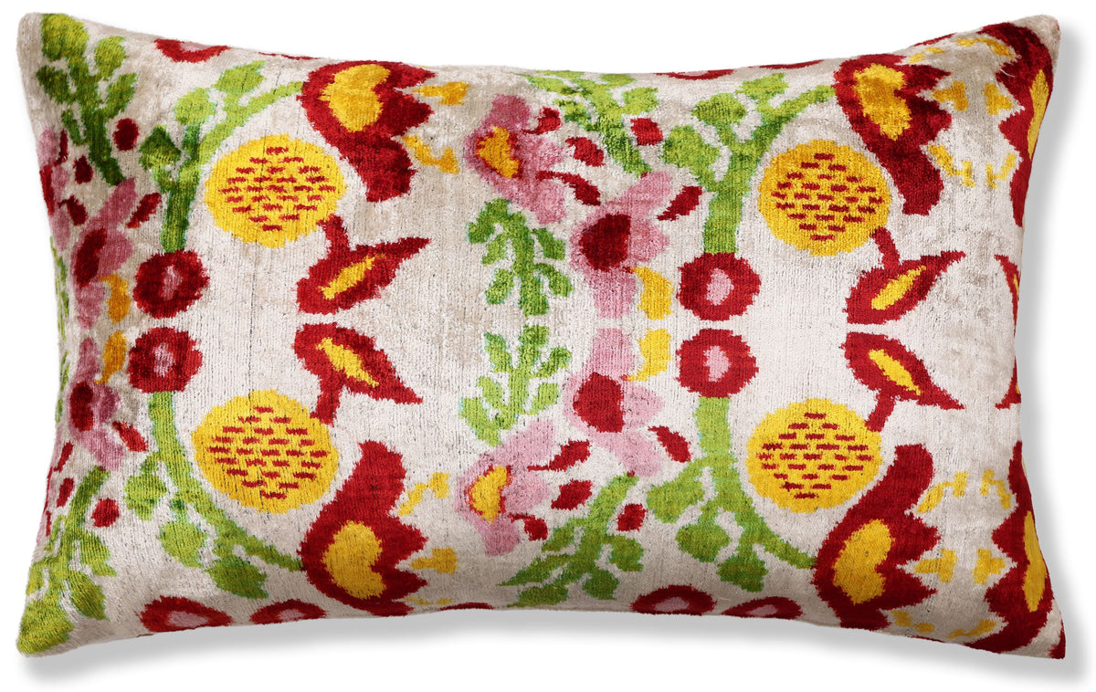 Luxury Floral Silk Velvet Lumbar Pillow 16x24 | Handmade & Vegetable Dyed