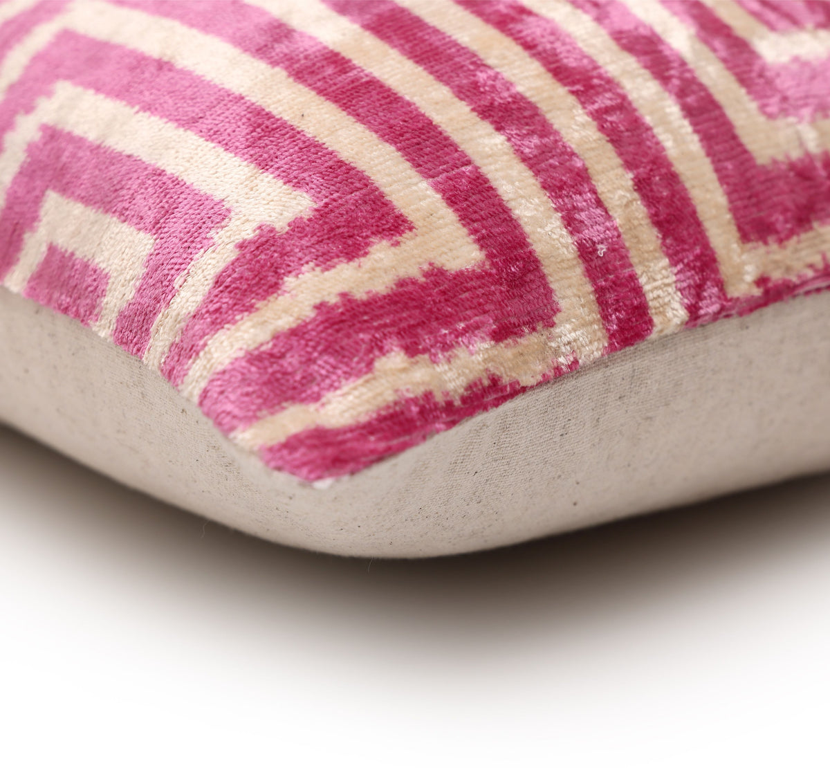 Luxury Blush Pink and Cream Silk Velvet Geometric Ikat Lumbar Pillow 16x24 Inch with Down Insert