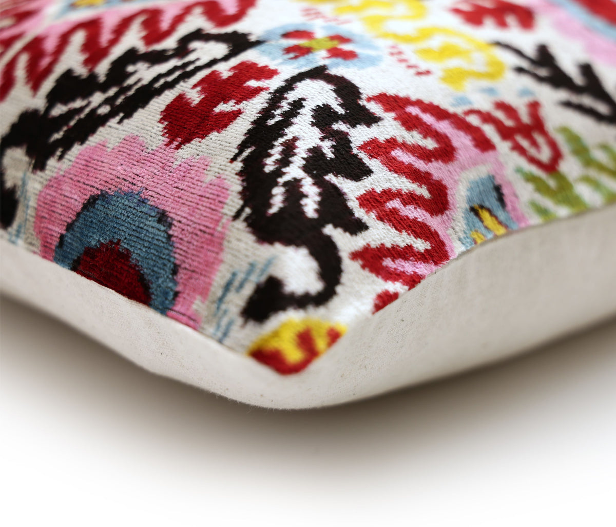 Hand-Knotted Vibrant Floral Silk Velvet Lumbar - 16x24 Pink & Yellow