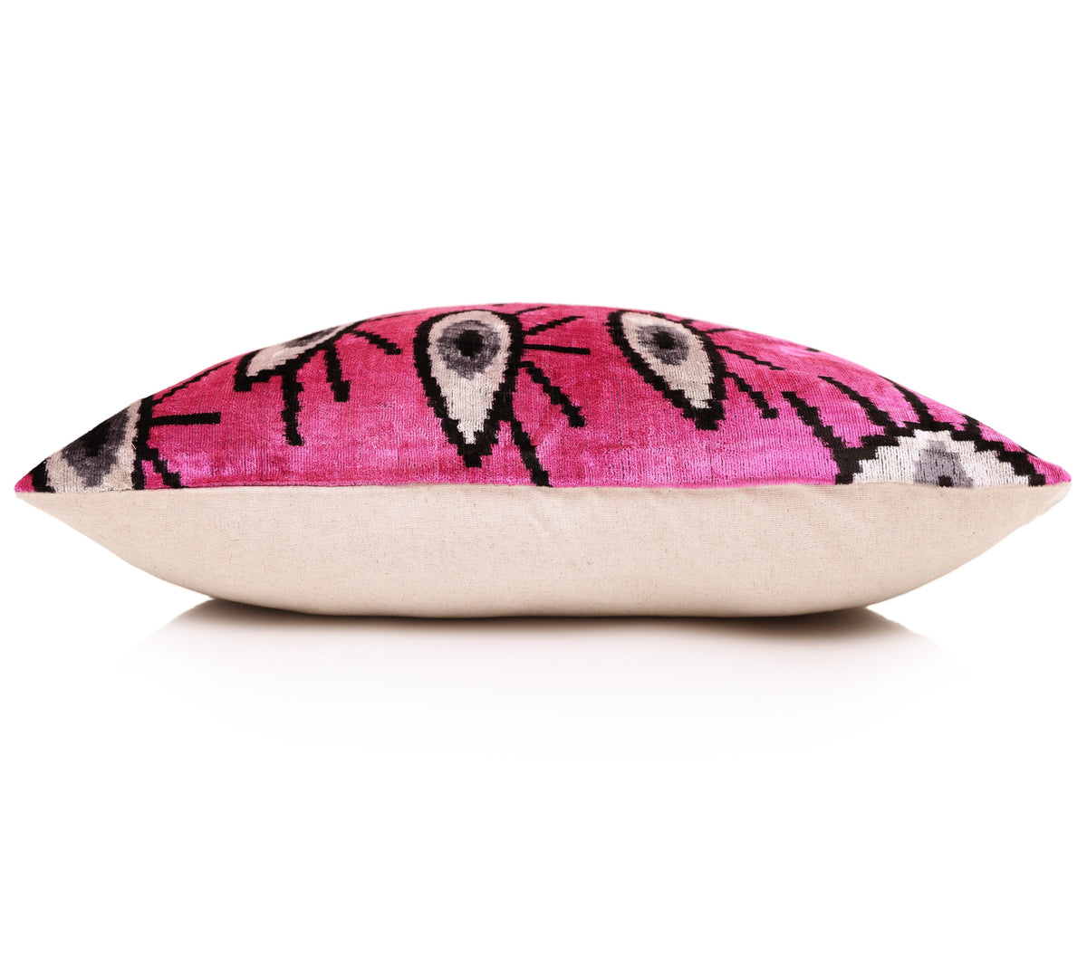 Handmade Velvet Ikat Eye Lumbar Pillow 16x24 | Pink Statement