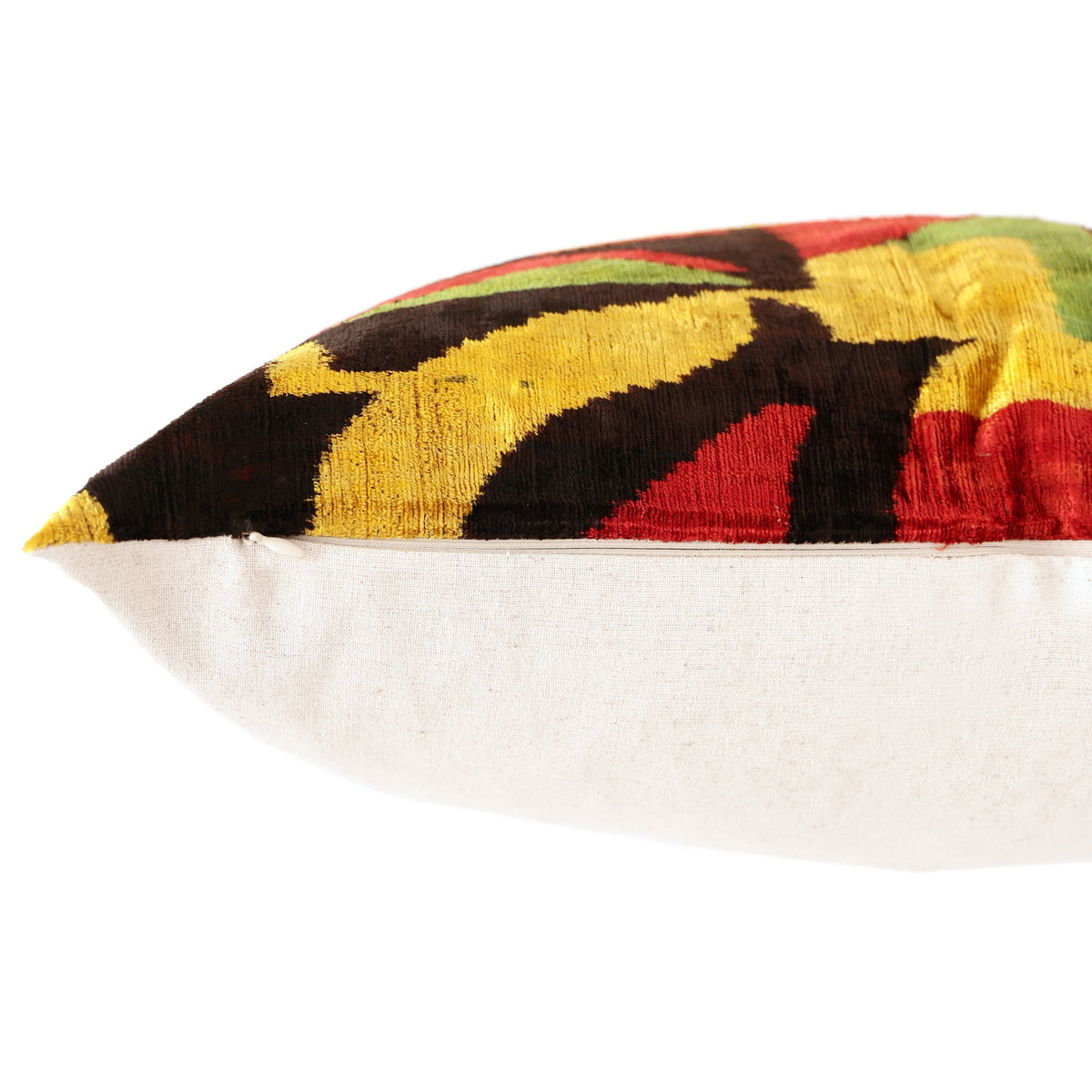 Handmade Velvet Ikat Lumbar Pillow 16x24 | Multicolor Geometric