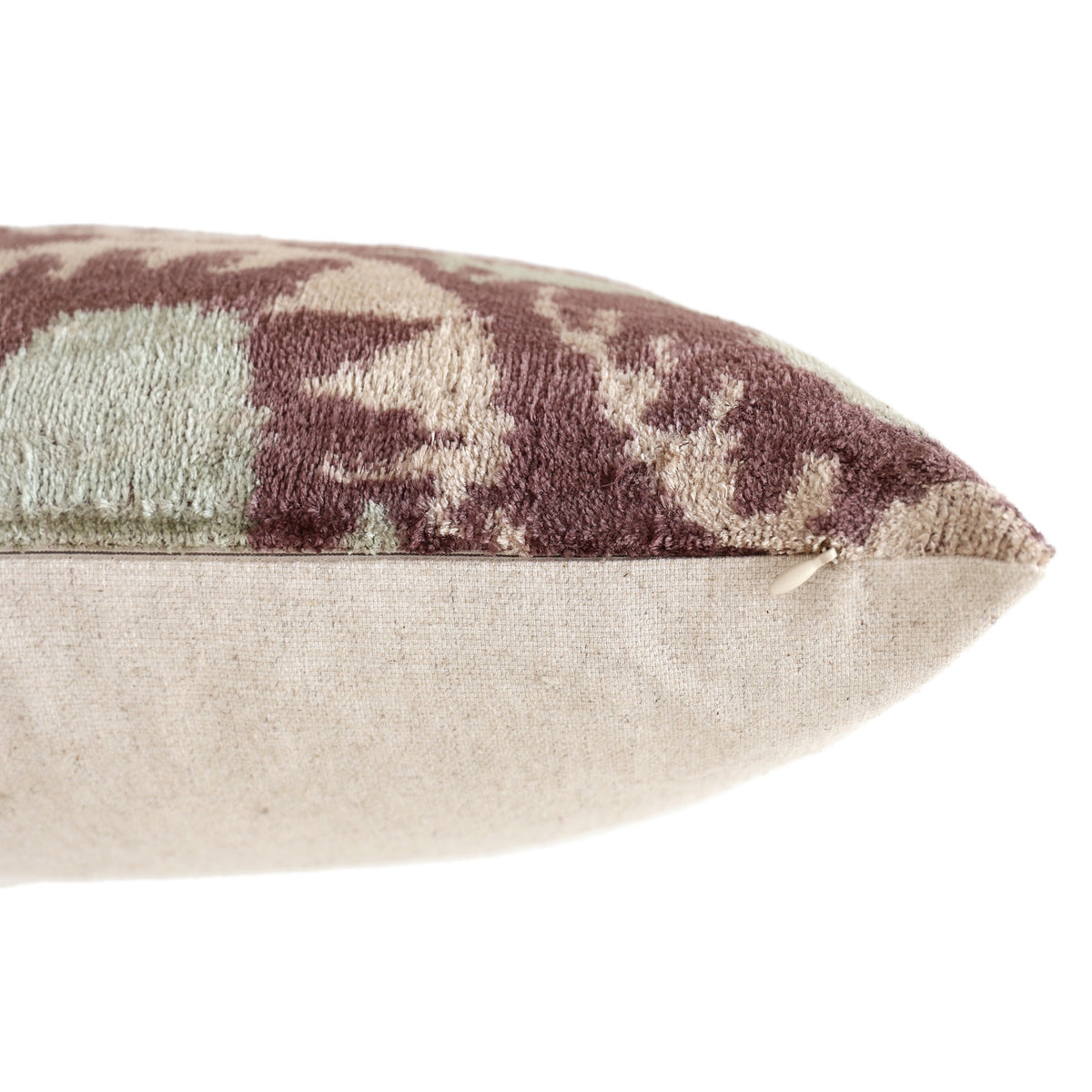 Handmade Velvet Ikat Lumbar Pillow 16x24 | Dusty Rose & Sage Medallion