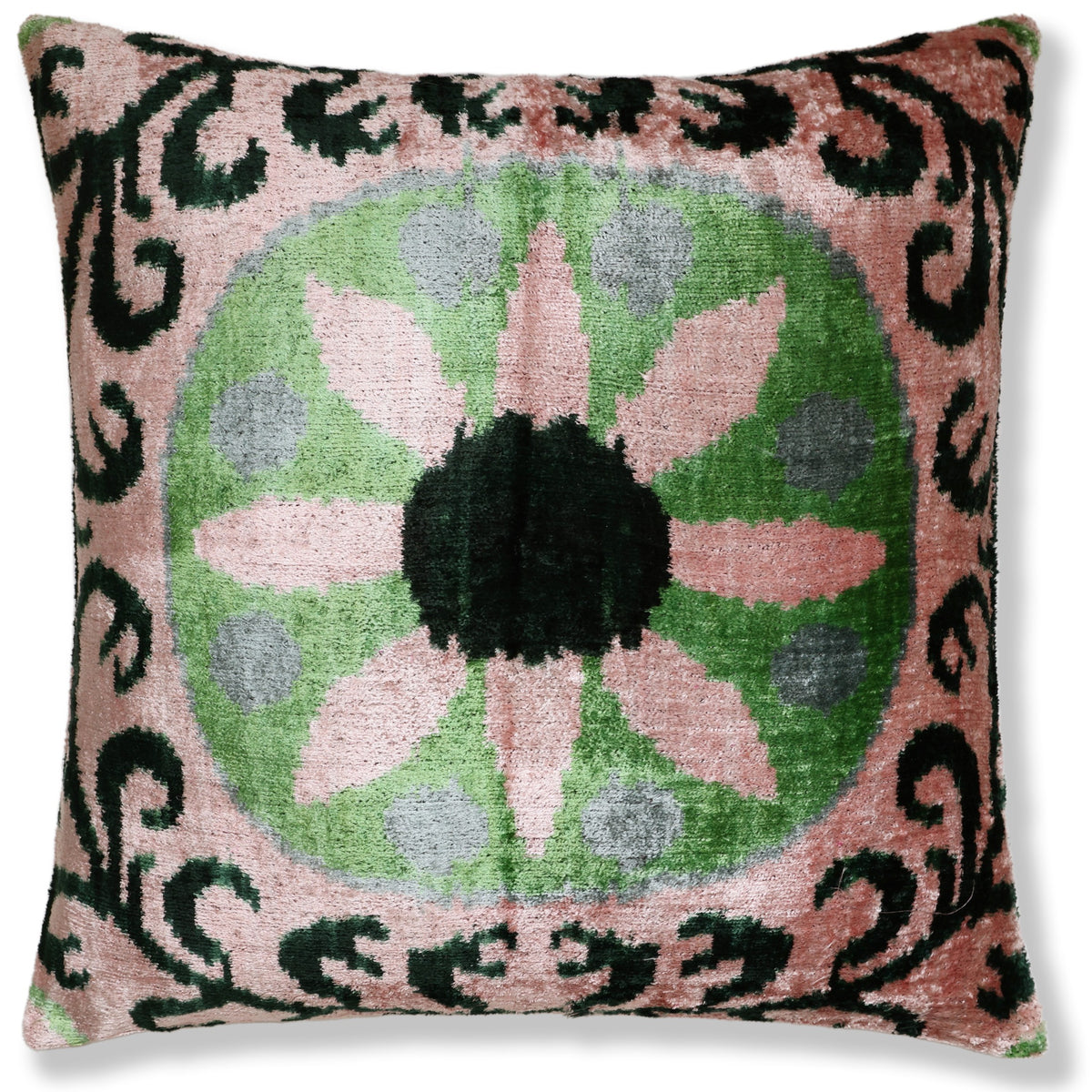 Luxury Blush & Sage Silk Velvet Throw Pillow 20x20 | Handmade Botanical Designer Cushion