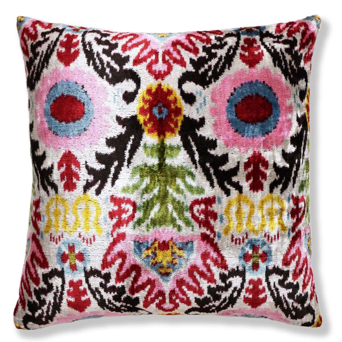 Hand-Knotted Silk Velvet Ikat Pillow - 16x16 Midnight & Copper Star