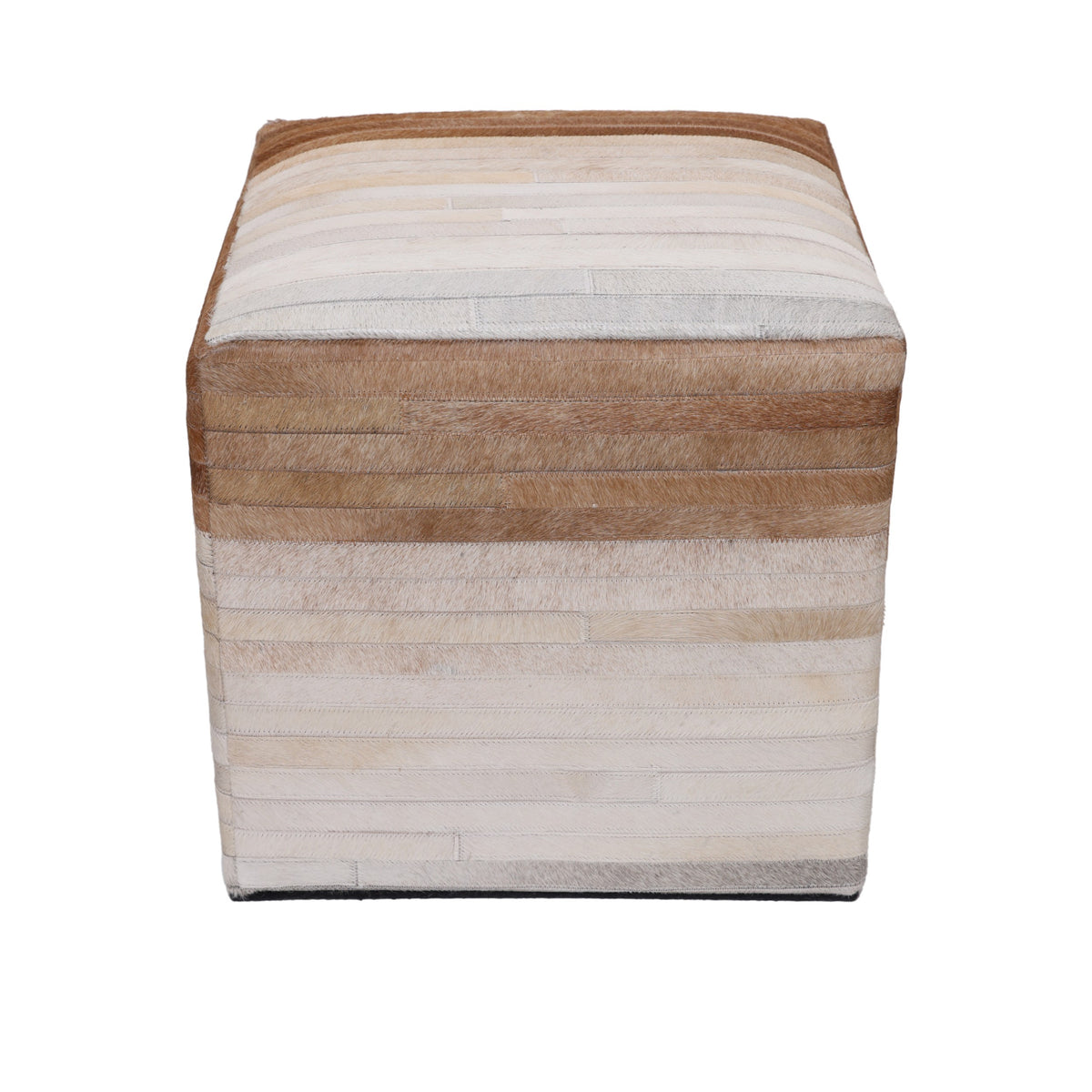 Handmade Cowhide Leather Ombre Ottoman Pouf 18x18 Gradient Beige Brown