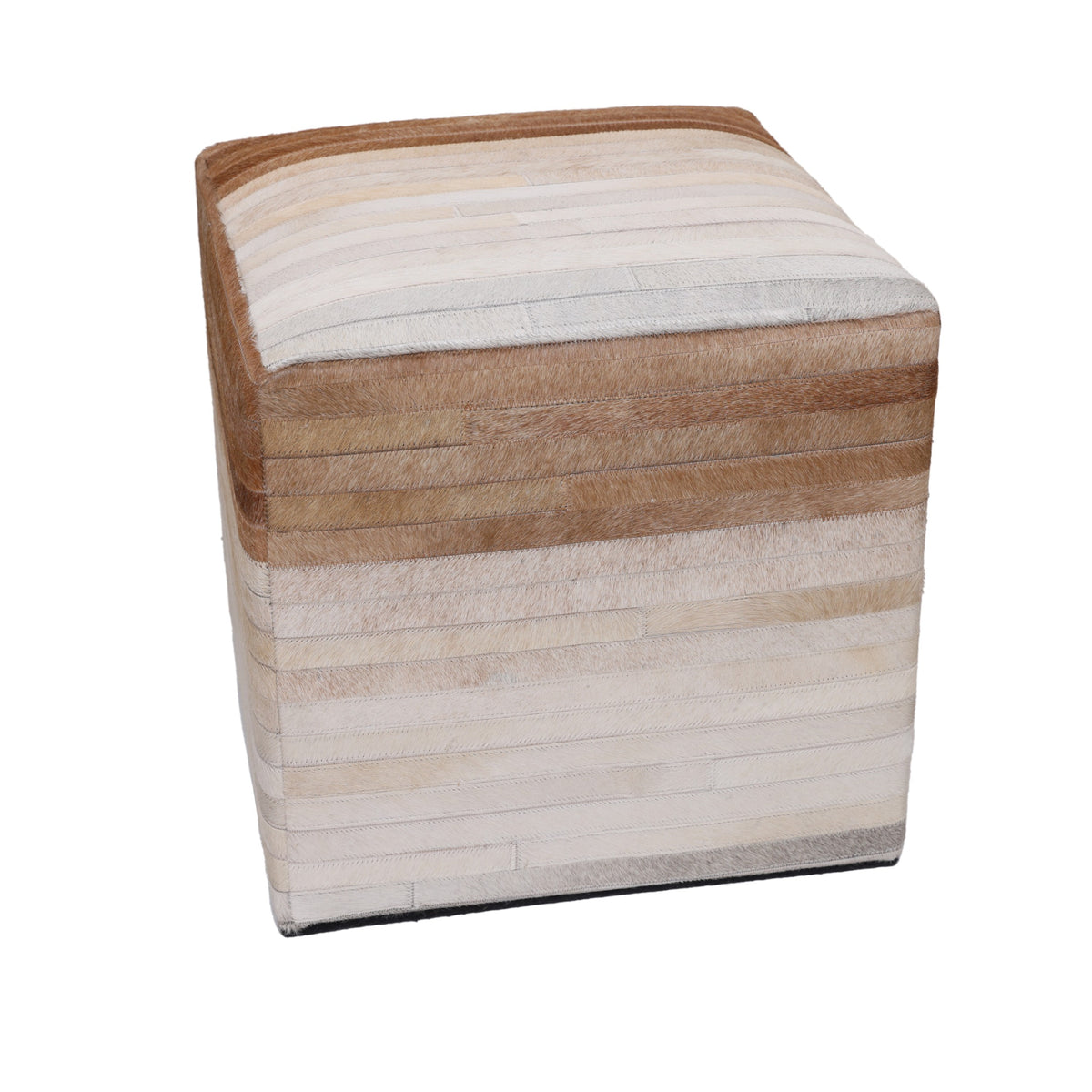 Handmade Cowhide Leather Ombre Ottoman Pouf 18x18 Gradient Beige Brown