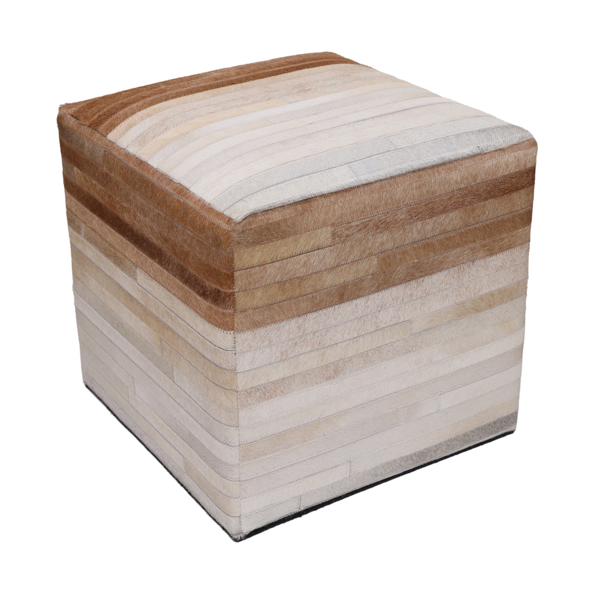 Handmade Cowhide Leather Ombre Ottoman Pouf 18x18 Gradient Beige Brown