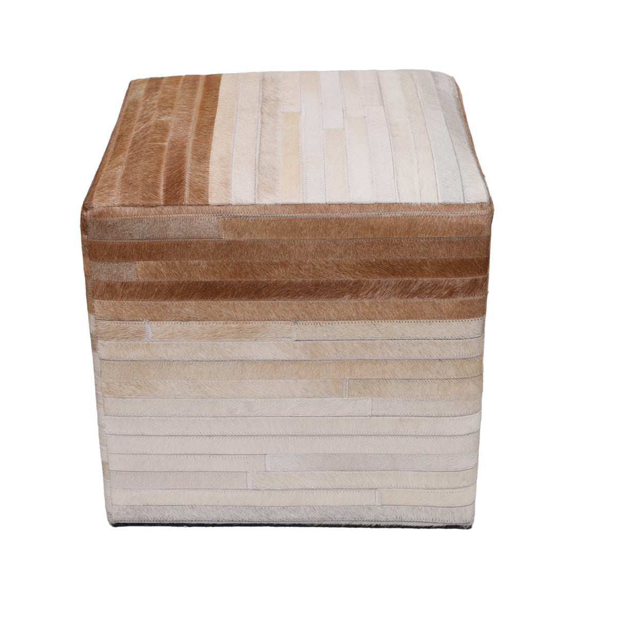 Handmade Cowhide Leather Ombre Ottoman Pouf 18x18 Gradient Beige Brown