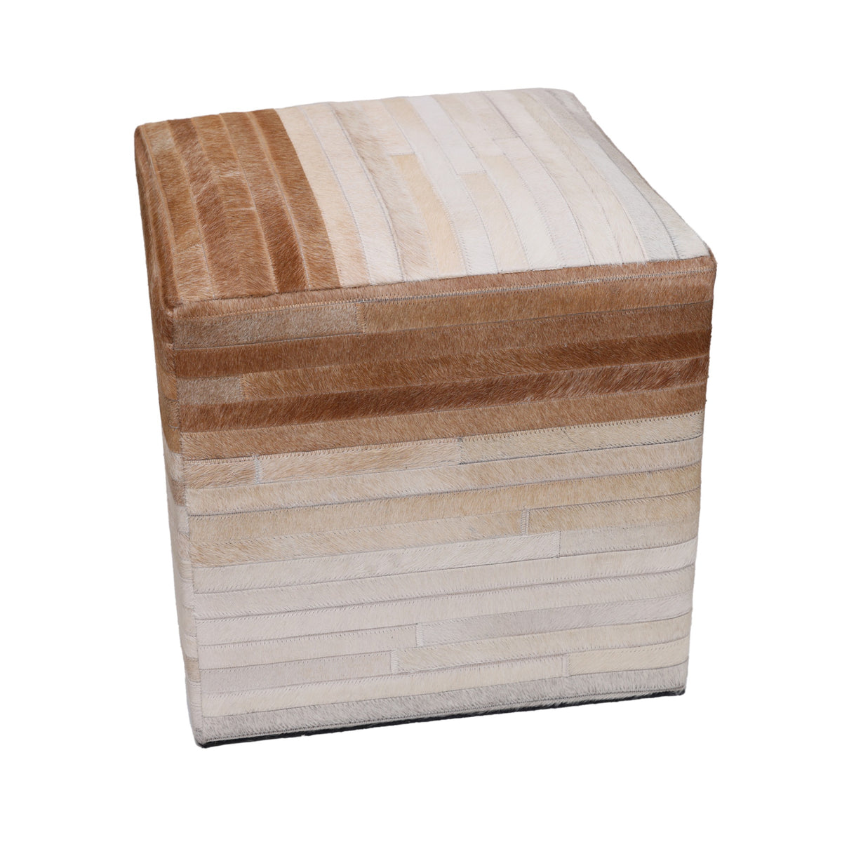 Handmade Cowhide Leather Ombre Ottoman Pouf 18x18 Gradient Beige Brown