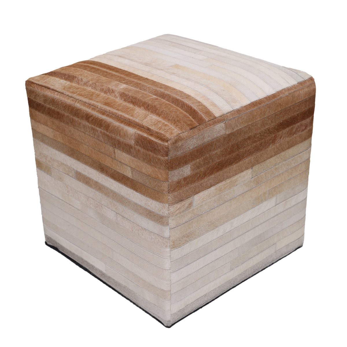 Handmade Cowhide Leather Ombre Ottoman Pouf 18x18 Gradient Beige Brown