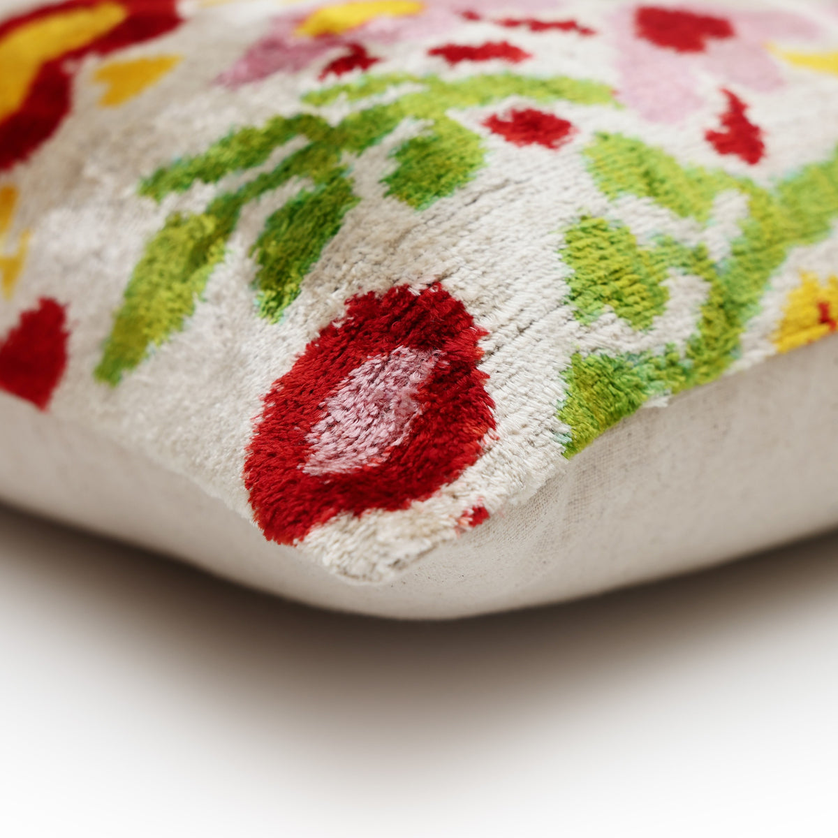 Hand-Knotted Silk Velvet Ikat Pillow - 16x16 Terracotta & Sage Medallion